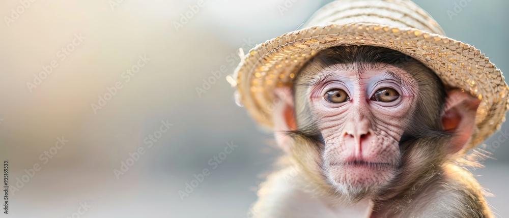 Monkey in straw hat, shocked expression Monkey in straw hat, shocked expression