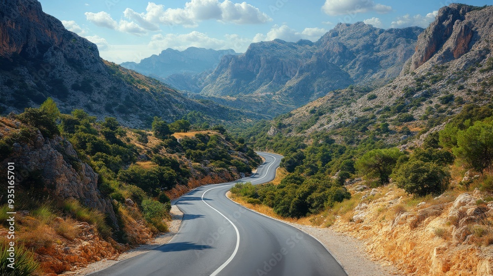 Fototapeta premium photo of a narrow asphalt road in a mountainous area.