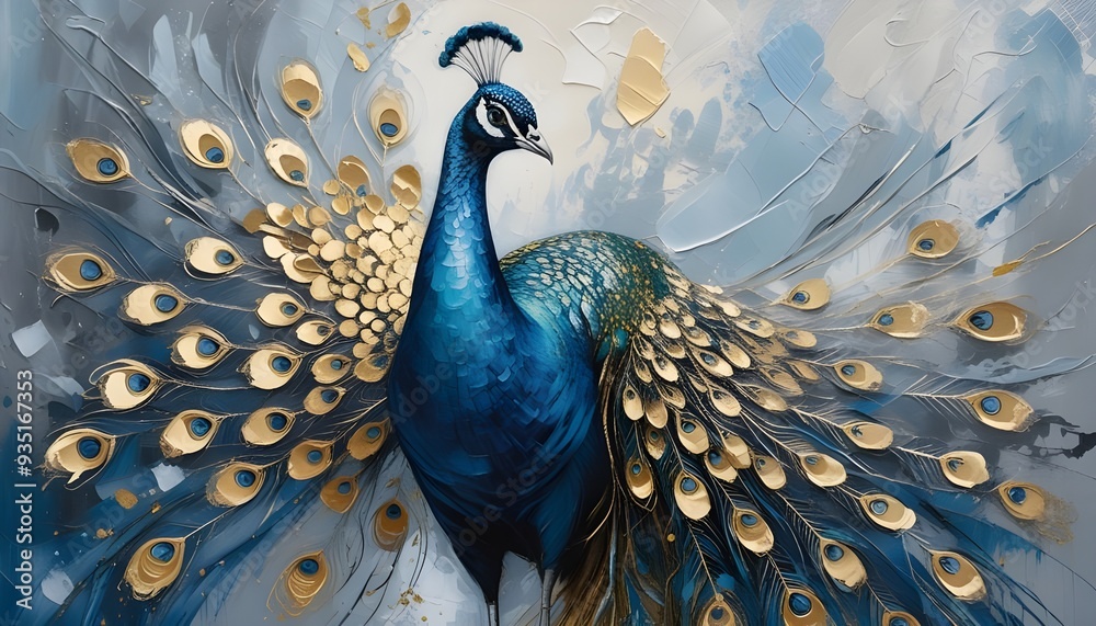 Fototapeta premium Peacock Painting with Gold Accents
