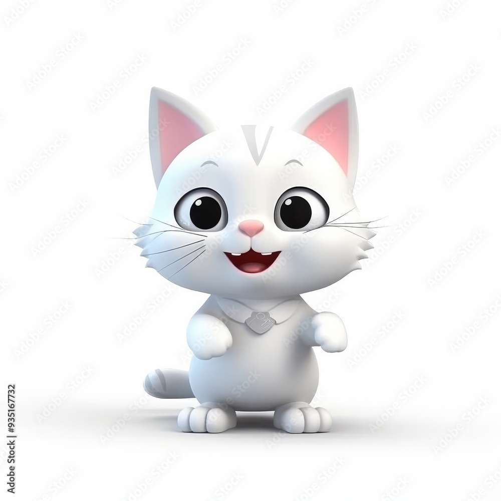 Adorable Cartoon White Kitten with Big Eyes on White Background - Cute Cat Illustration Adorable Cartoon White Kitten with Big Eyes on White Background - Cute Cat Illustration