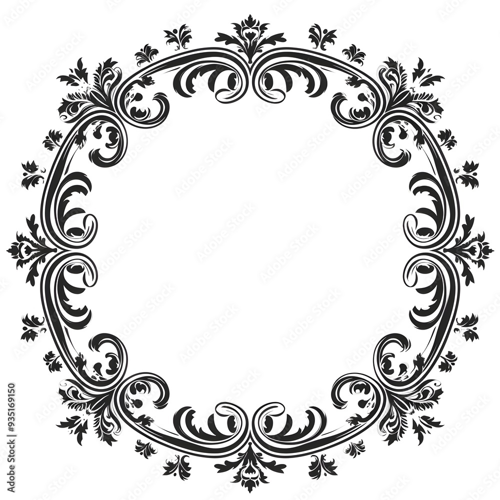 Elegant Circular Frame with Classic Line Art on White Background Elegant Circular Frame with Classic Line Art on White Background