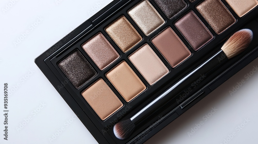 Beige brown natural Eyeshadow palette,Black plastic square case with colorful eye shadow and glitter round samples,Tool for makeup artist,Cosmetic, Beauty shop,beauty product template. Beige brown natural Eyeshadow palette,Black plastic square case with colorful eye shadow and glitter round samples,Tool for makeup artist,Cosmetic, Beauty shop,beauty product template.
