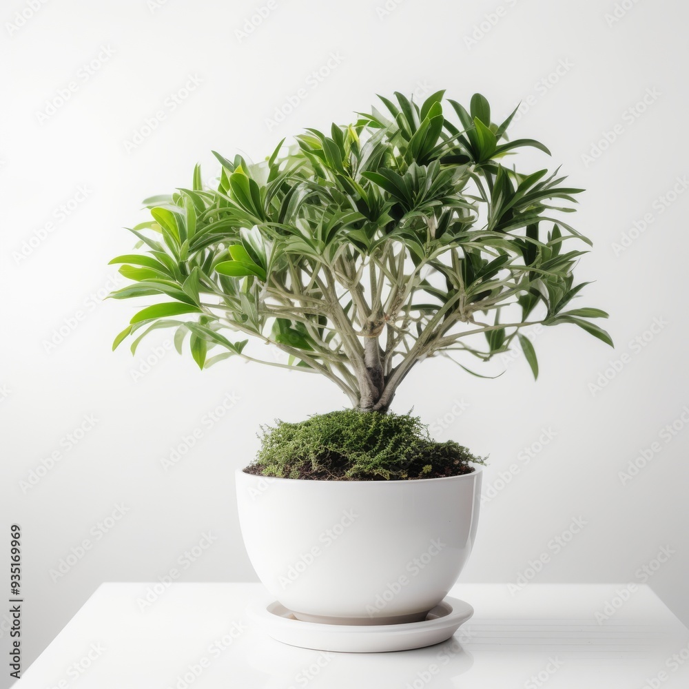 Fototapeta premium Modern Indoor Plant in White Pot - Green Potted Plant Decoration for Home or Office