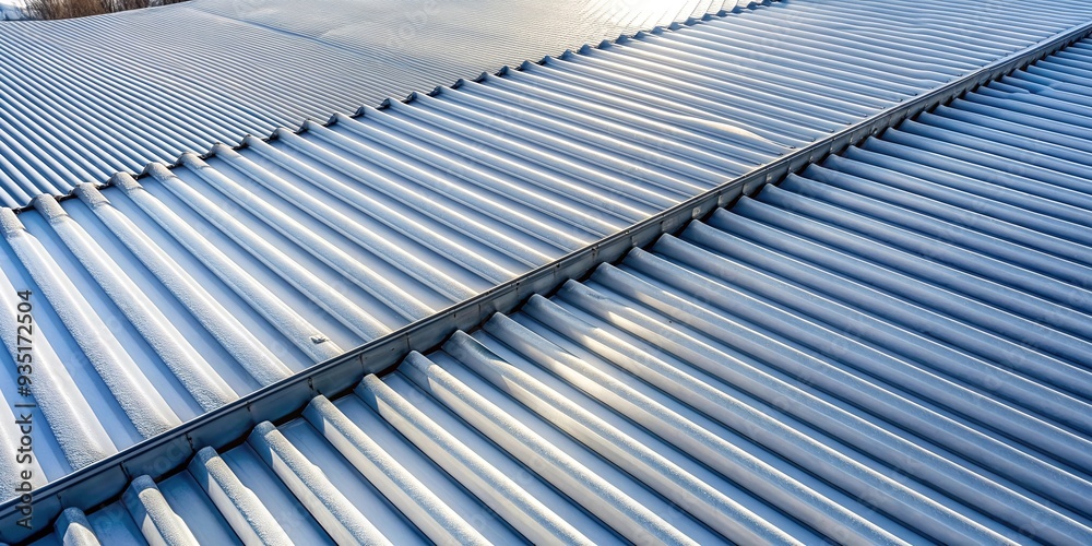 Top view of a corrugated metal roof with snow guards Top view of a corrugated metal roof with snow guards