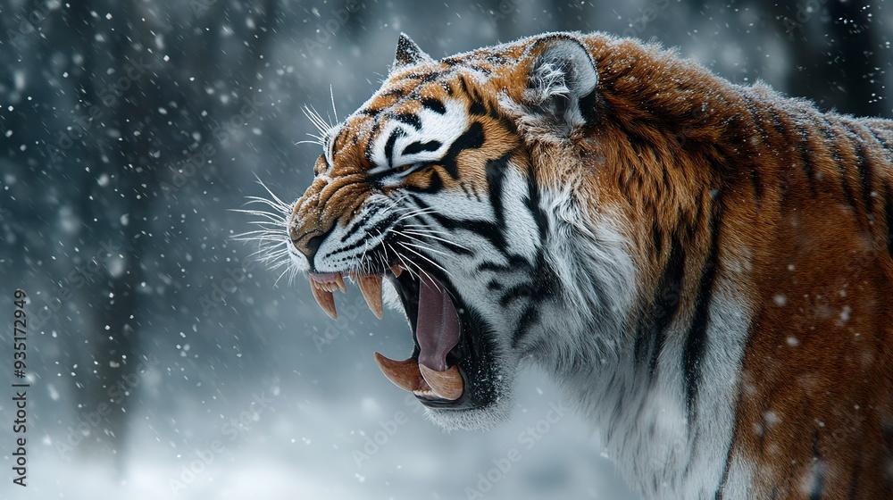 Obraz premium Sabretooth Tiger Isolated on a Blurry Winter Background