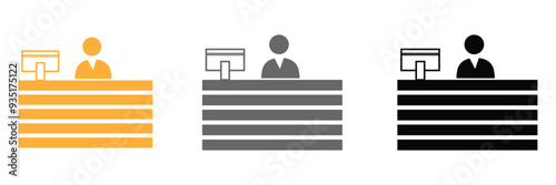 Customer service desk vector icon. Counter symbol on white background . Vector illustration.