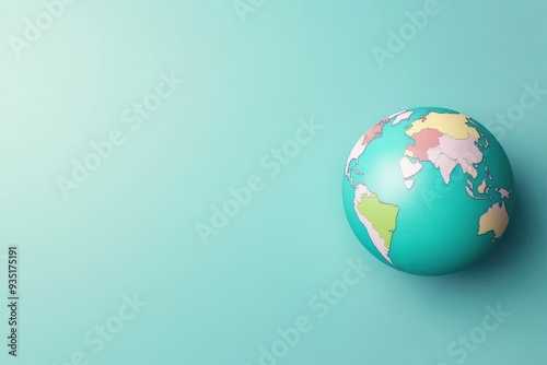 A colorful globe on a teal background, representing global connection and geography concepts in a modern design.