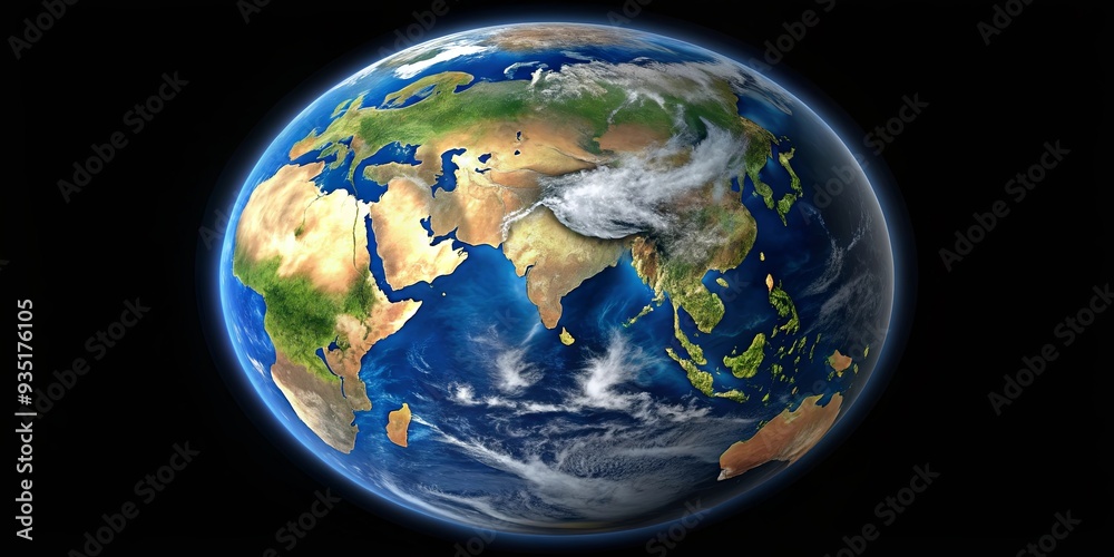 Highly detailed satellite view of planet Earth globe focused on Asia Highly detailed satellite view of planet Earth globe focused on Asia
