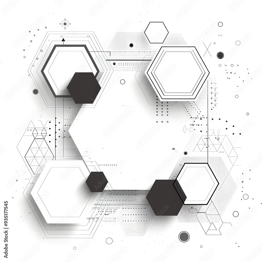 Obraz premium Geometric frame with hexagon and triangle patterns classic line art on white background modern and dynamic design concept with copy space