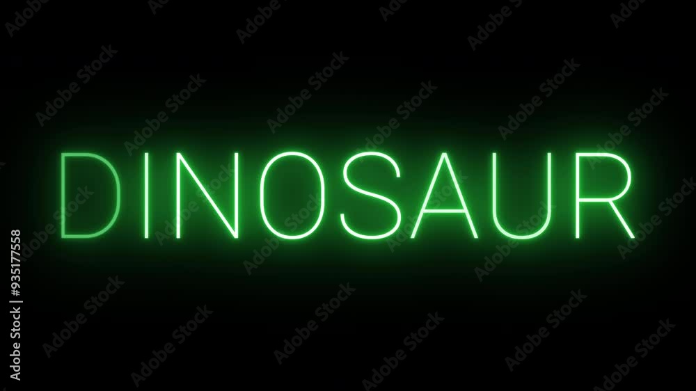 Flickering neon green glowing dinosaur text animated on black background Flickering neon green glowing dinosaur text animated on black background