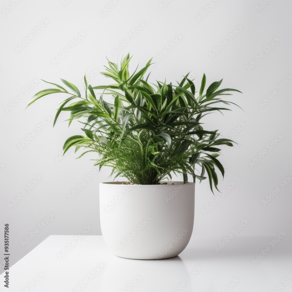 Lush Green Houseplant in Modern White Pot on White Background - Perfect for Home Decor and Interior Design