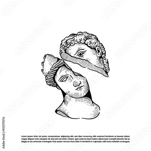 Vintage retro hand drawn broken statue head vector illustration
