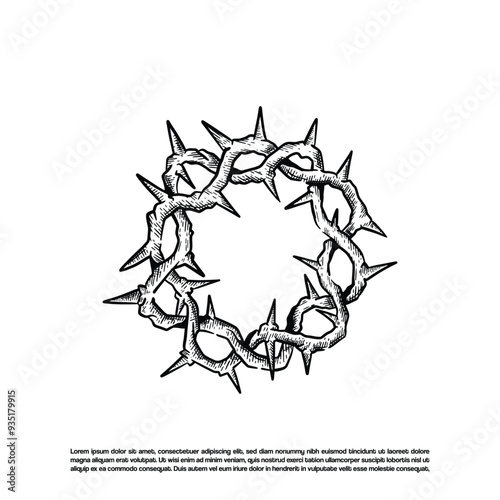 Vintage retro sketch art crown thorn Jesus Christ vector illustration
