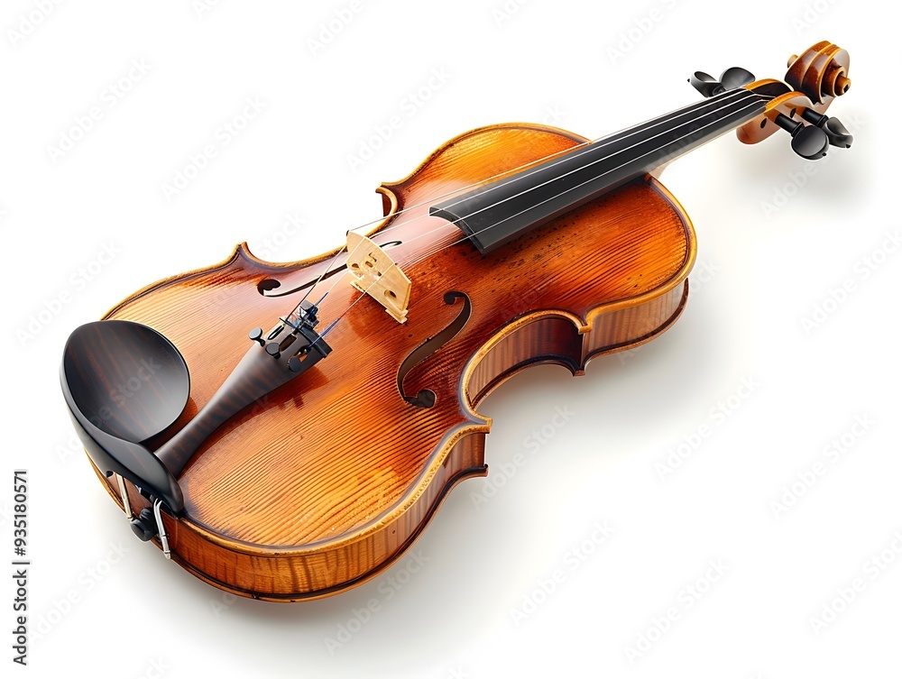 Detailed Elegant Violin with Bow Isolated on White Background Detailed Elegant Violin with Bow Isolated on White Background
