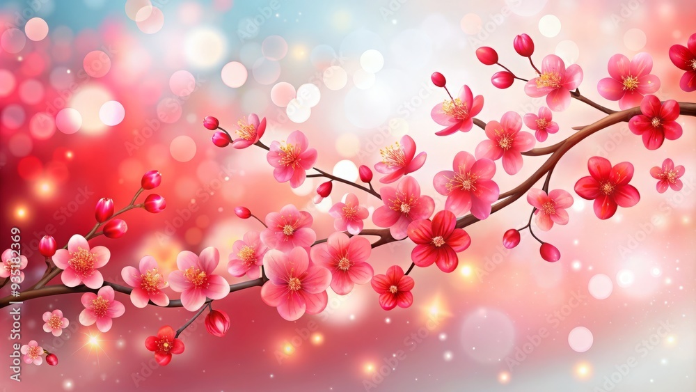 whimsical cherry blossom branch vector illustration with bright red petals and playful sparkles on a subtle bokeh background capturing carefree childlike wonder whimsical cherry blossom branch vector illustration with bright red petals and playful sparkles on a subtle bokeh background capturing carefree childlike wonder
