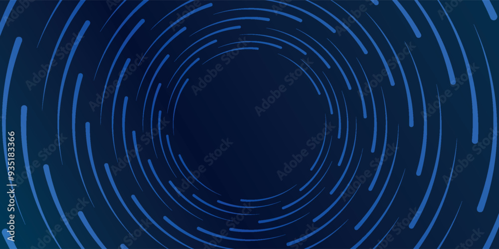 Abstract blue glowing geometric lines on dark blue background. Modern shiny blue circle lines pattern. Futuristic technology concept. Suit for cover, poster,