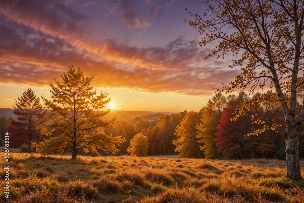A stunning autumn landscape with vibrant foliage and a warm sunset, perfect for nature and seasonal photography themes. A stunning autumn landscape with vibrant foliage and a warm sunset, perfect for nature and seasonal photography themes.