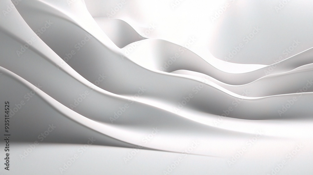 Serene Waves of Light: Abstract white waves flow gracefully, illuminated by a soft, ethereal glow, creating a sense of tranquility and minimalist elegance. 