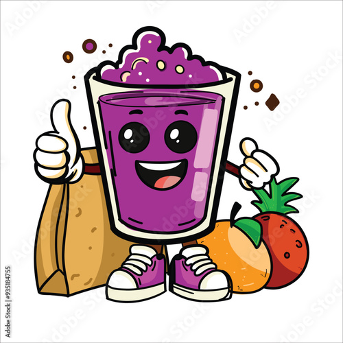 HandMade Vector Illustration of Jamun Fruit Pulp Shot Glass Cartoon Caricature for Cafe Walls and Healthy Drinks