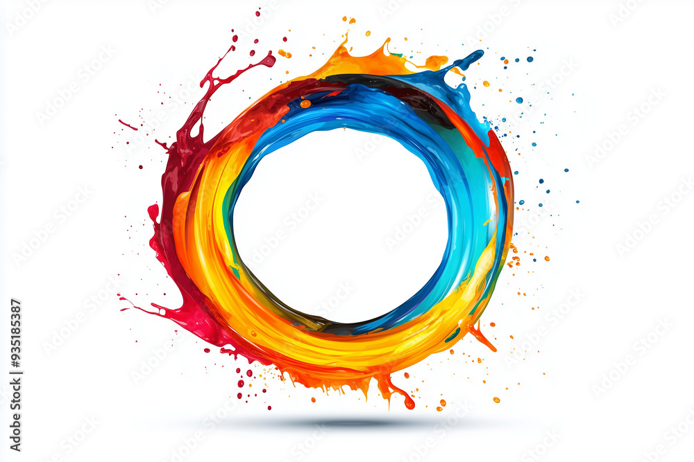Colorful paint splashes in the shape of circles on a white background, with copy space for text and design elements Colorful paint splashes in the shape of circles on a white background, with copy space for text and design elements