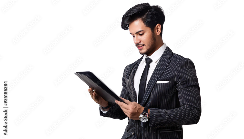 business person with tablet computer on isolated white background business person with tablet computer on isolated white background