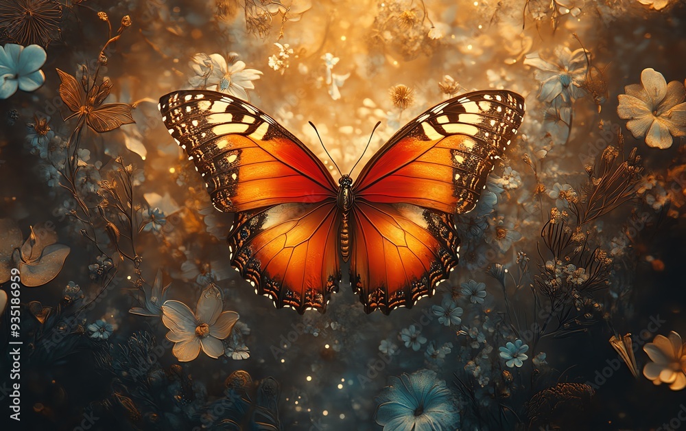 Creative book cover design with a butterfly framed by intricate Creative book cover design with a butterfly framed by intricate