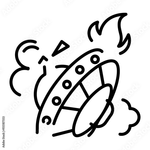 Ufo crash icon in outline style 