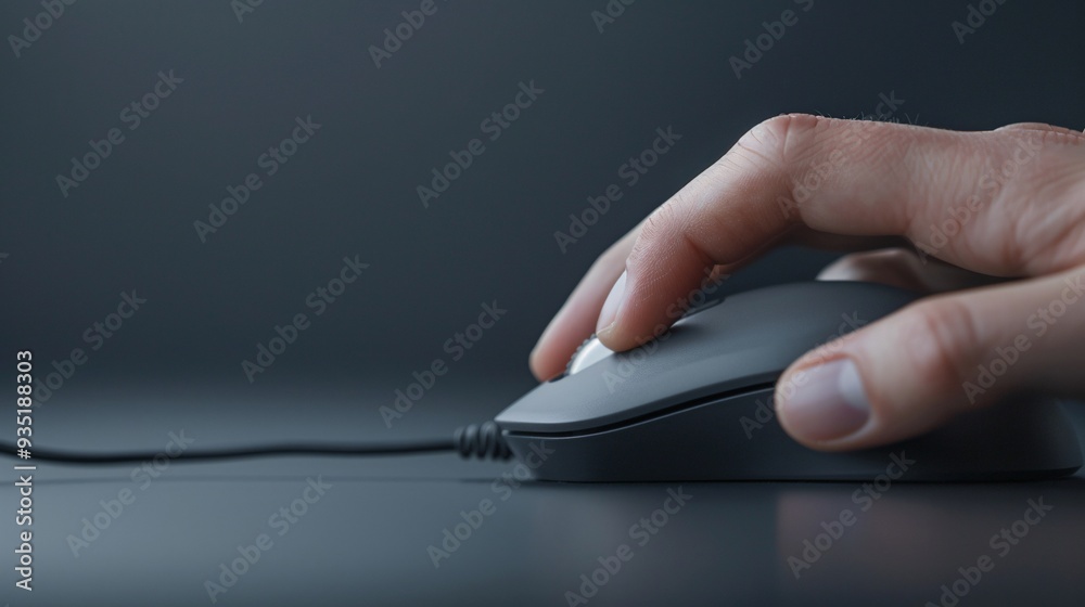 Close-Up of Hand Using Computer Mouse, Focused Interaction with Technology in a Professional Setting, Precision and Control in Digital Navigation, Modern Office Work and Digital Connectivity Close-Up of Hand Using Computer Mouse, Focused Interaction with Technology in a Professional Setting, Precision and Control in Digital Navigation, Modern Office Work and Digital Connectivity