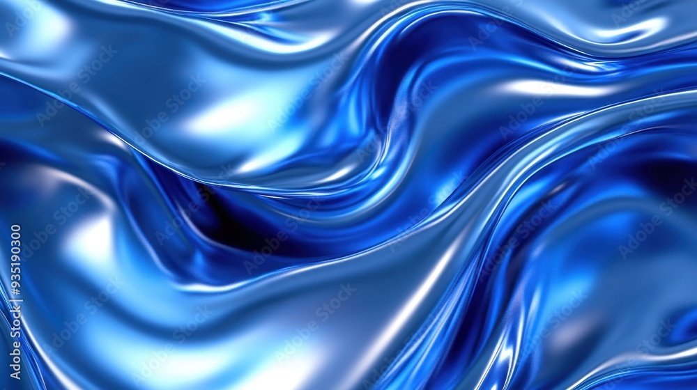 Obraz premium A smooth, flowing texture of blue fabric, creating a dynamic and glossy appearance.