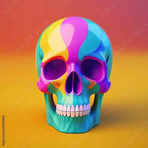 Skull with vibrant colors in a simple studio background, halloween celebration