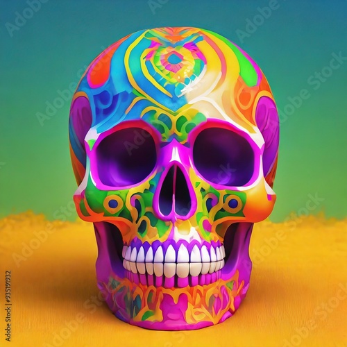 Mexican Skull with vibrant colors in a simple studio background, halloween celebration