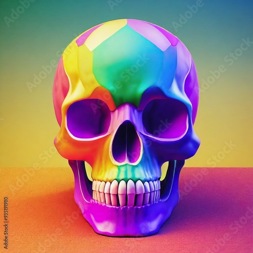 Skull with vibrant colors in a simple studio background, halloween celebration