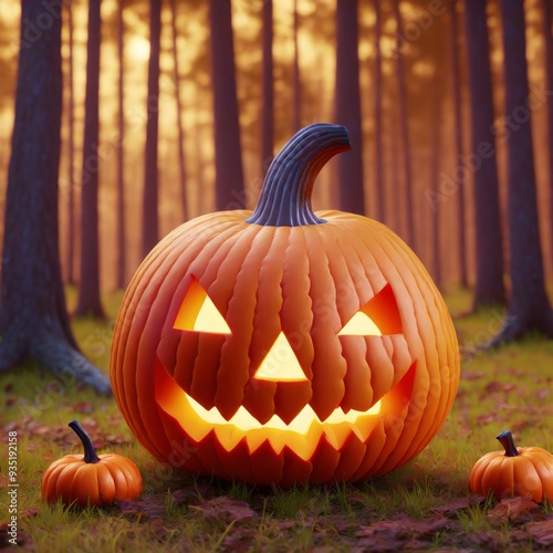 Spooky Halloween pumpkin in a simple studio background, with copy space