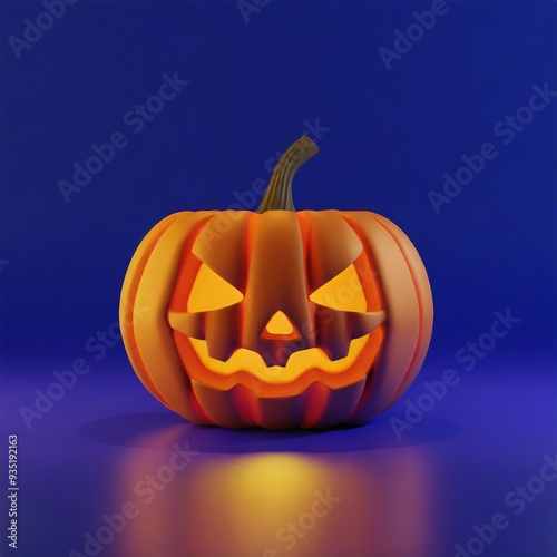 Spooky Halloween pumpkin in a simple studio background, with copy space
