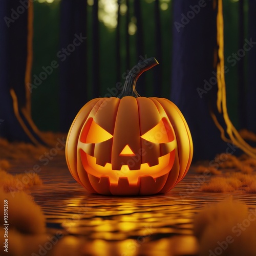 Spooky Halloween pumpkin in a simple studio background, with copy space