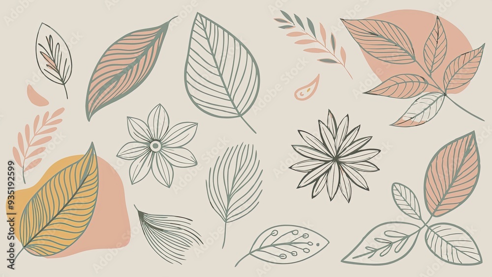 Hand Drawn Floral and Leaf Pattern Abstract Botanical Illustration Hand Drawn Floral and Leaf Pattern Abstract Botanical Illustration
