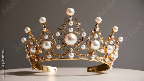 Beautuful shiny crown with medieval ornament and jeewelry Ancient king or quenn crown.generative ai photo