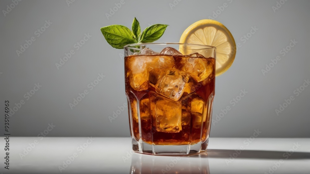 Glass of iced tea with lemon isolated on a white background, generative ai. A glass of tea. Summer Scene, Iced Tea with Lemon and mint on a garden table in bright sunshine.. Iced Tea Glass of iced tea with lemon isolated on a white background, generative ai. A glass of tea. Summer Scene, Iced Tea with Lemon and mint on a garden table in bright sunshine.. Iced Tea