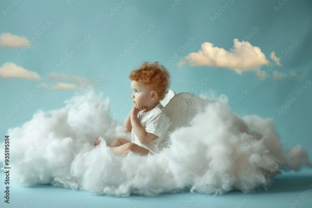 A delicate angel sits on soft clouds, embodying purity and tranquility in a serene celestial landscape, A tiny angel sitting on a fluffy cloud , Ai generated A delicate angel sits on soft clouds, embodying purity and tranquility in a serene celestial landscape, A tiny angel sitting on a fluffy cloud , Ai generated