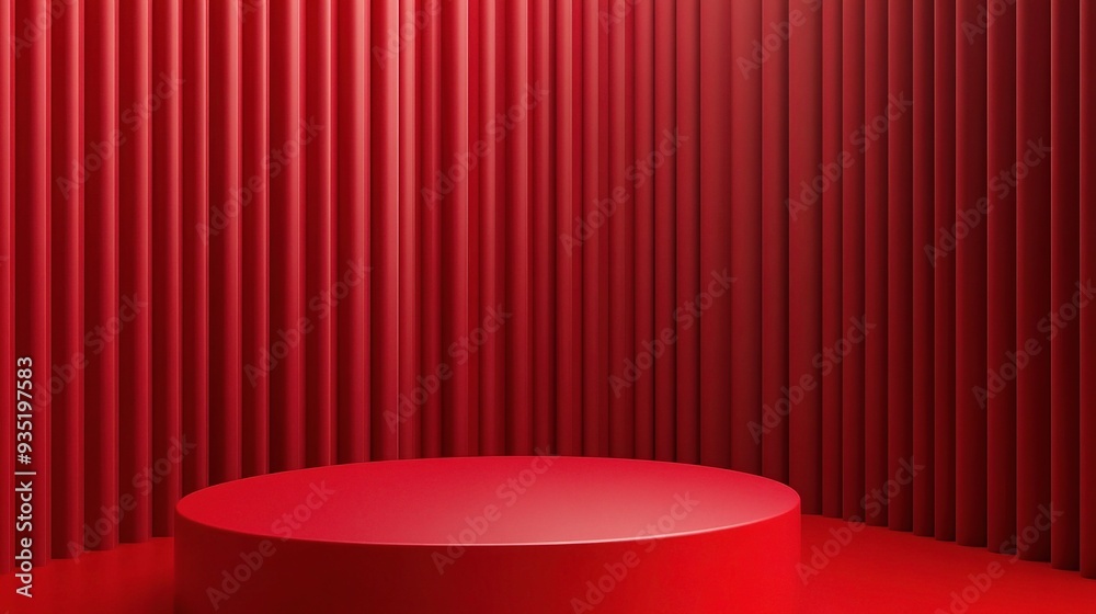 Red Velvet Podium: A minimalist, elegant, and modern stage backdrop, featuring a circular podium bathed in soft light against a backdrop Red Velvet Podium: A minimalist, elegant, and modern stage backdrop, featuring a circular podium bathed in soft light against a backdrop