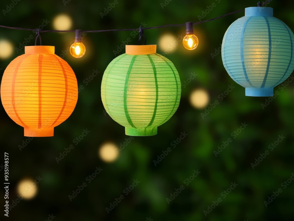 Fototapeta premium Close-up of traditional Indian lanterns being lit and hung, glowing ambiance, Diwali festival gathering, illuminated celebration