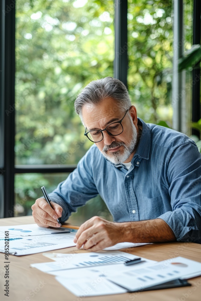 A mentor and a business leader engage in a strategy session at a conference table, with charts and leadership plans displayed A mentor and a business leader engage in a strategy session at a conference table, with charts and leadership plans displayed