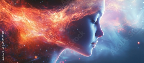 Profile of a Person with Cosmic Flames Behind Them