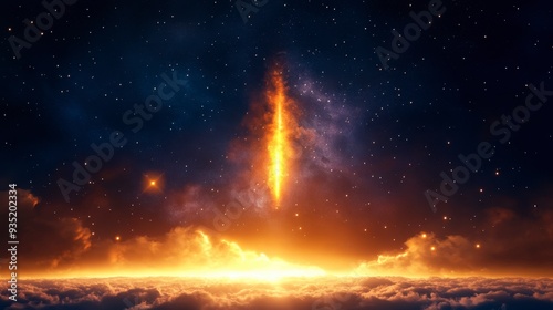 A stunning cosmic scene showcasing an orange vortex rising amidst stars, creating a mesmerizing visual experience in space.