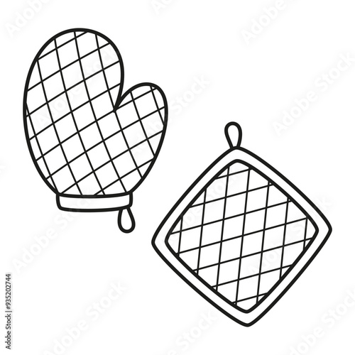 outline oven mitt and potholder