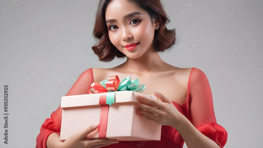 woman with gift boxes with empty background woman with gift boxes with empty background