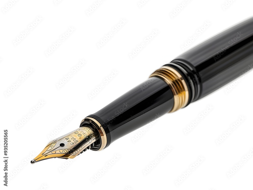 Elegant Classic Fountain Pen with Detailed Nib and Vintage Body on White Background Elegant Classic Fountain Pen with Detailed Nib and Vintage Body on White Background