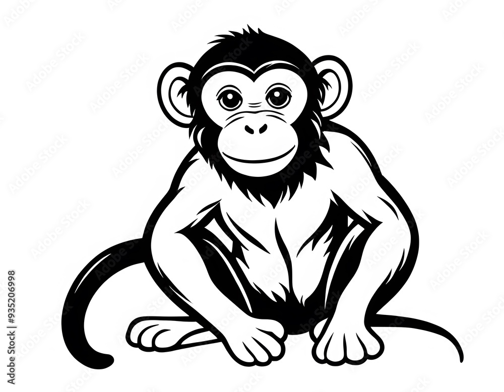 Obraz premium Drawing of a cute monkey, for coloring for example.