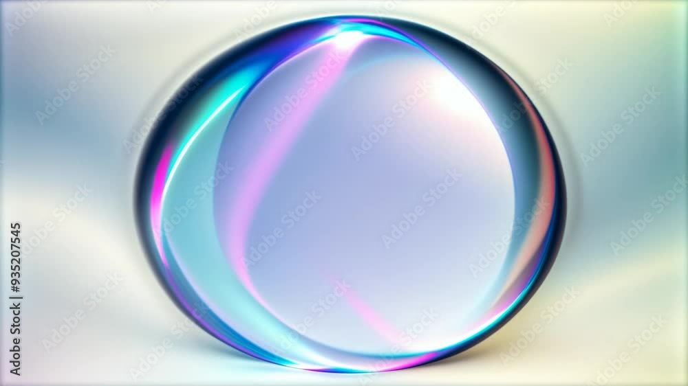 abstract colorful background with floated soap bubble transparent ball, blue splash water. smooth motion wave, 3d circle neon iridescent holographic elements design. looped animation. seamless footage