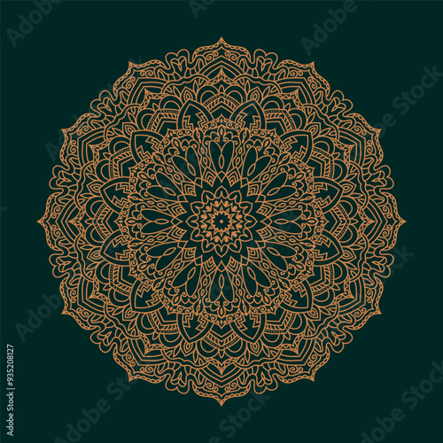 Elegant gold relaxing mandala design on green background